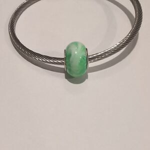 Silver Green and White Blended Charm for Pandora Style‎ Bracelet